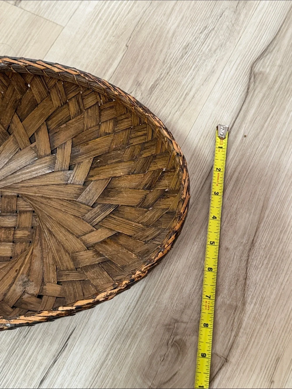 Vintage Handwoven Oval Wicker Basket Bowl Farmhouse Primitive Cottagecore Decor